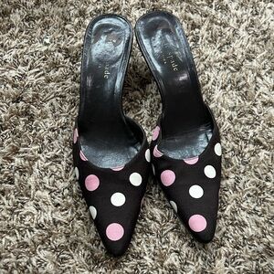 Kate Spade Kitten Heel Mules Brown With Pink White Dots Sz 7B